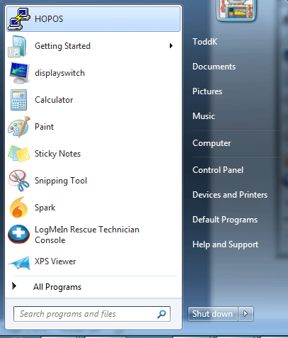 Start Menu, Shut Down